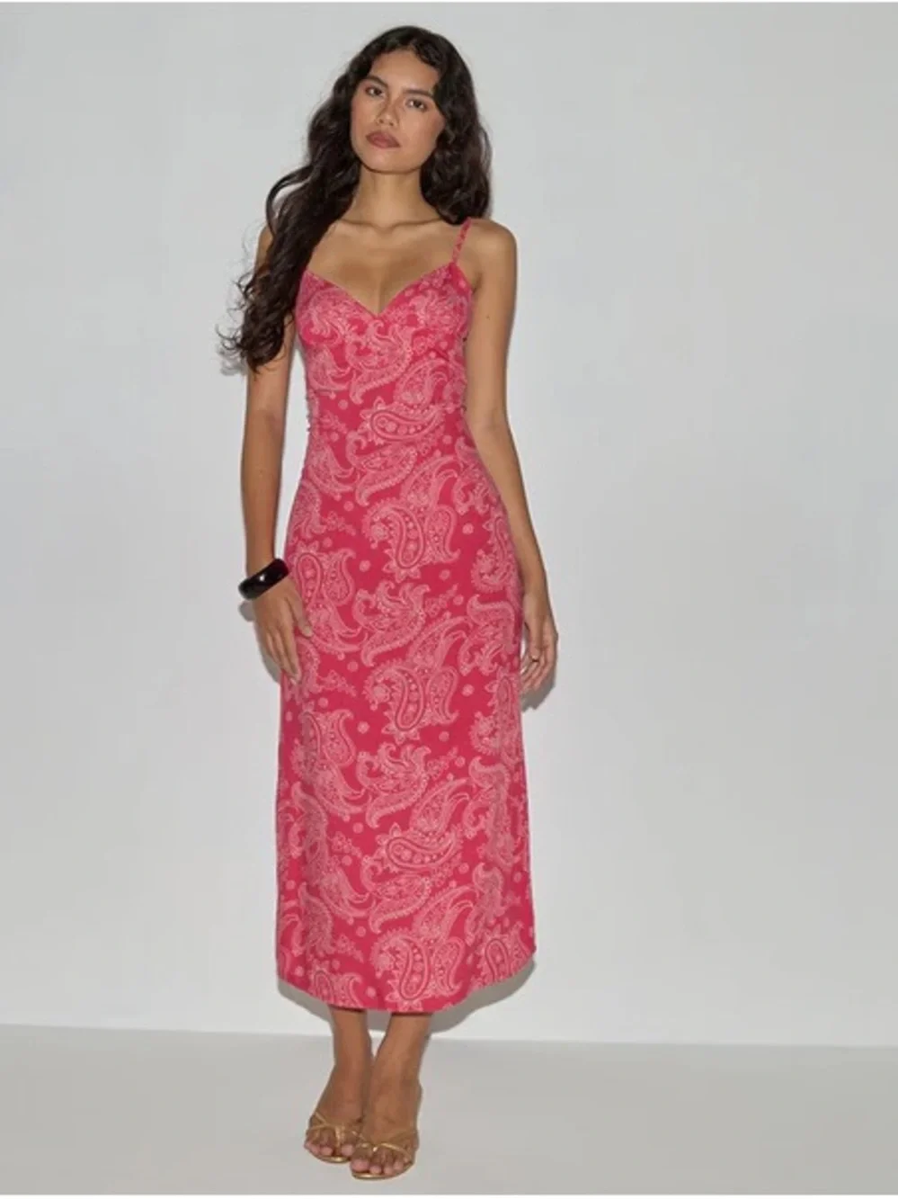 Motel Rocks Sastra Midi Dress In Retro Paisley Pink - Picture 1 of 6